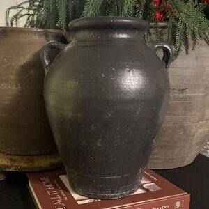 Vintage Style Black Ceramic Vase With Two Handles
